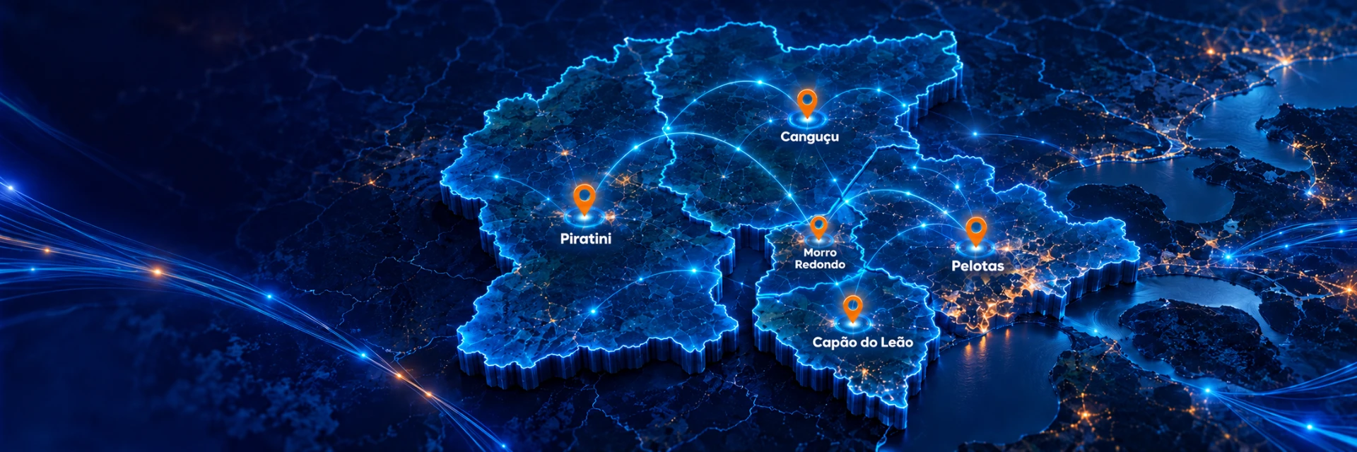 Mapa 3D da cobertura RGSUL: Piratini, Canguçu, Morro Redondo, Capão do Leão e Pelotas