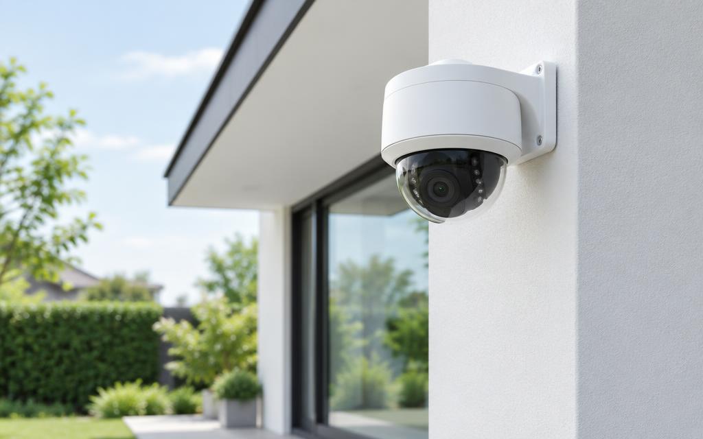 Câmera de segurança instalada na parede de uma casa